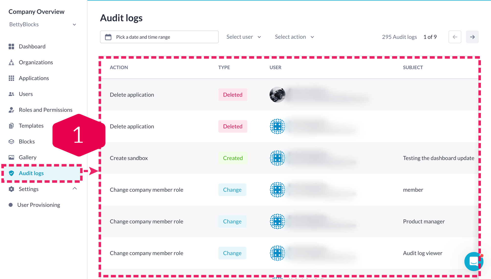 Using audit logs in My Betty Blocks