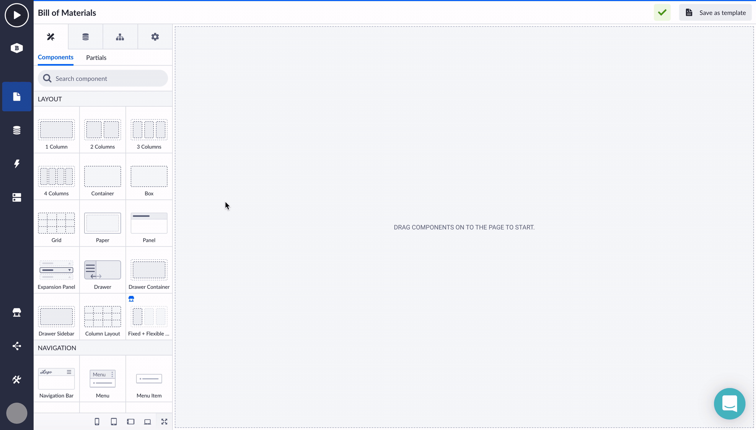 Adding component to the page's canvas