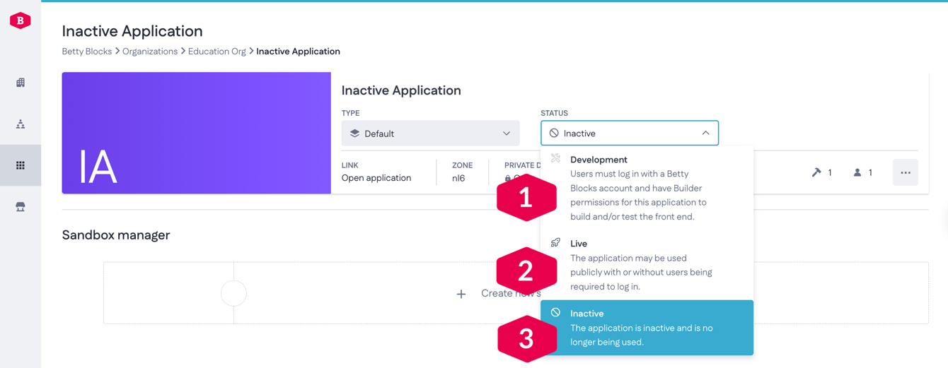 Using application status in the application development cycle